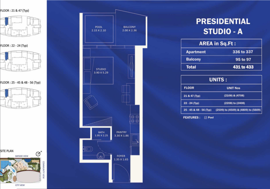 presidential studio type a floor plan